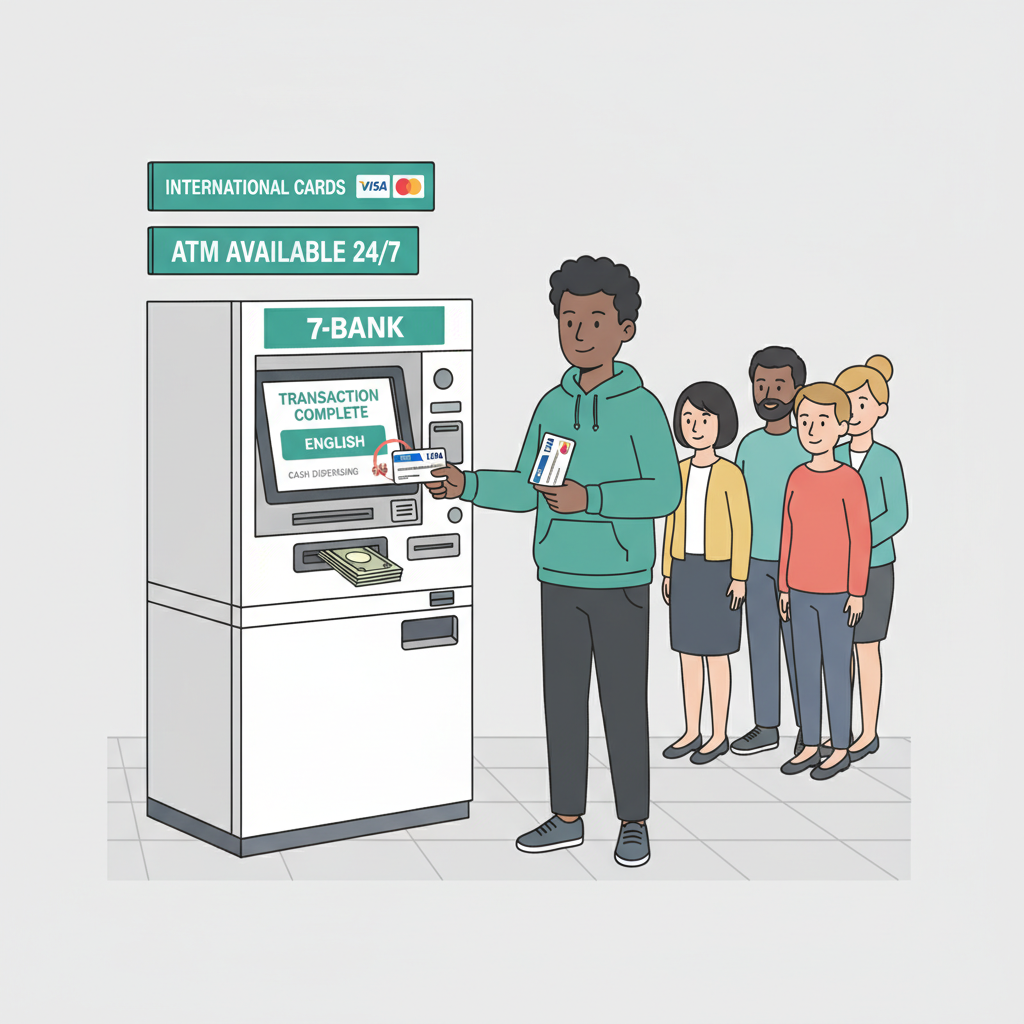 Foreign resident withdrawing cash from a 7-Eleven ATM in Japan