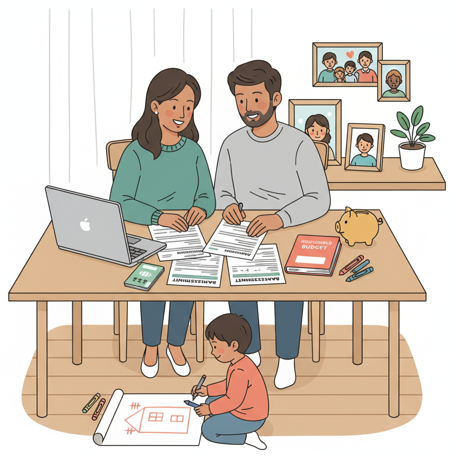 Foreign family managing their household finances together in Japan