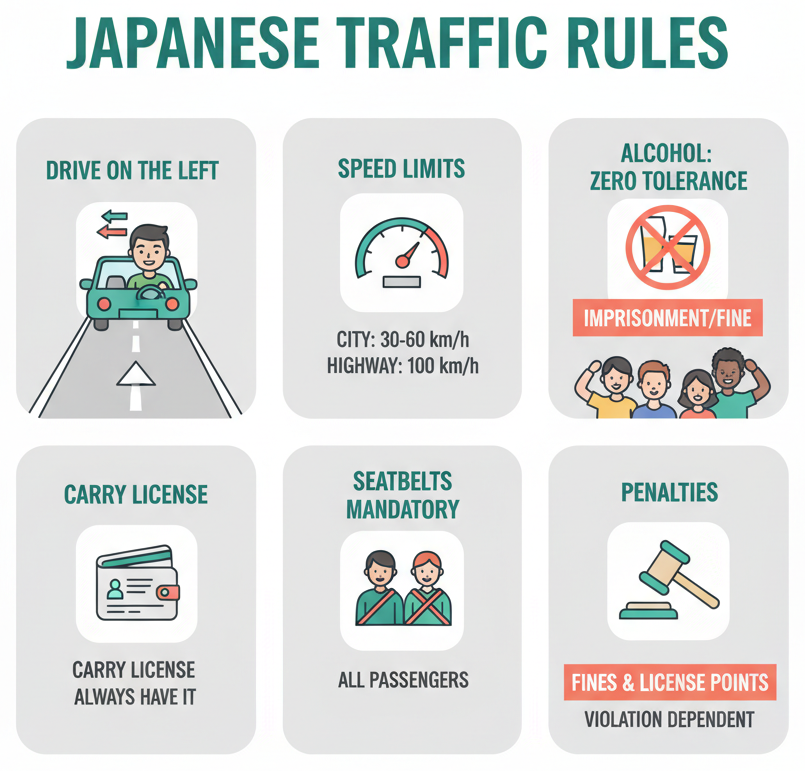 Key traffic rules for driving in Japan
