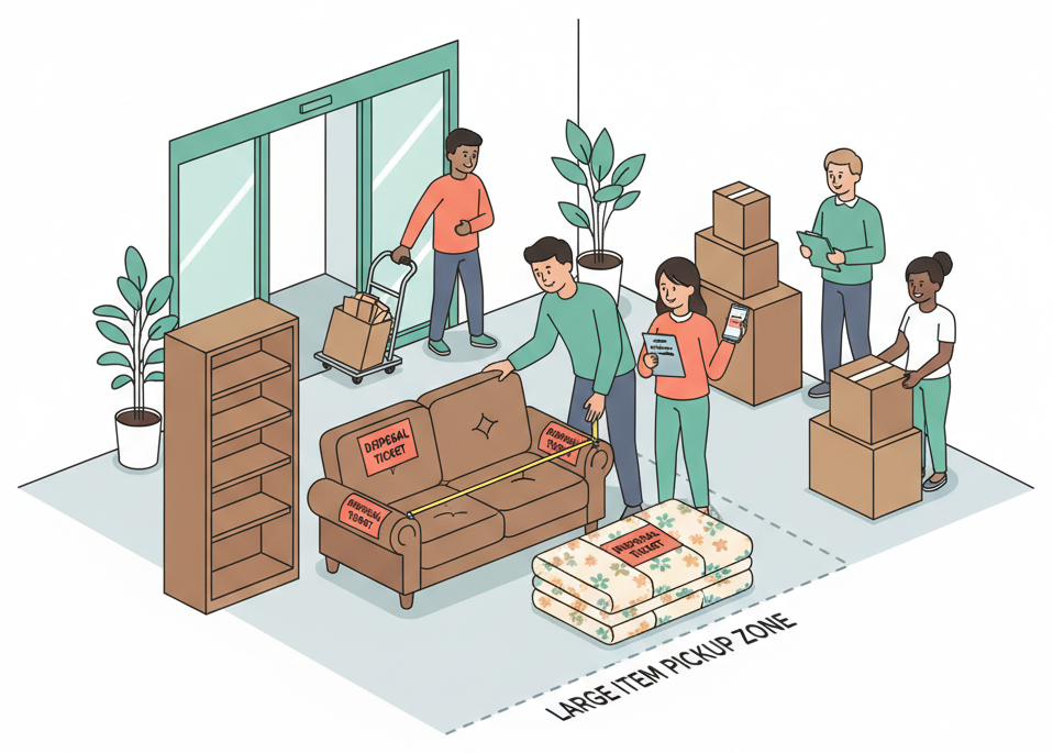 外国夫妇为大型家具贴上废弃标签以便收集