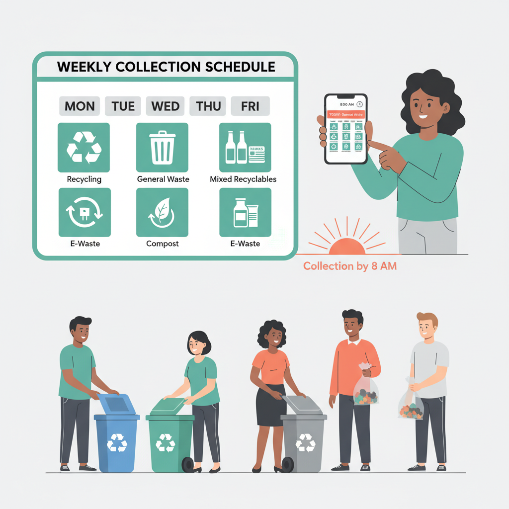 Weekly calendar showing garbage collection schedule by type and day