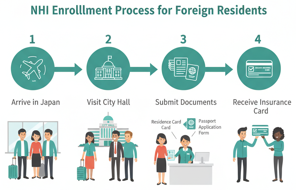 Step-by-step flowchart of the NHI enrollment process