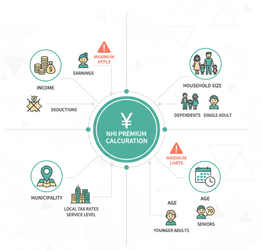 Infographic showing factors that determine NHI premium amounts