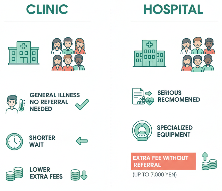 在日本何时访问诊所与医院的比较