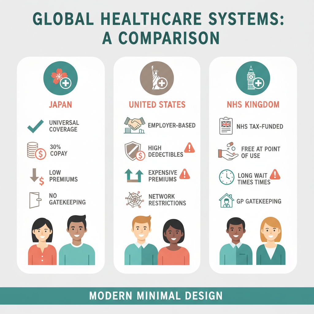 Comparison chart of healthcare systems in Japan, US, and UK