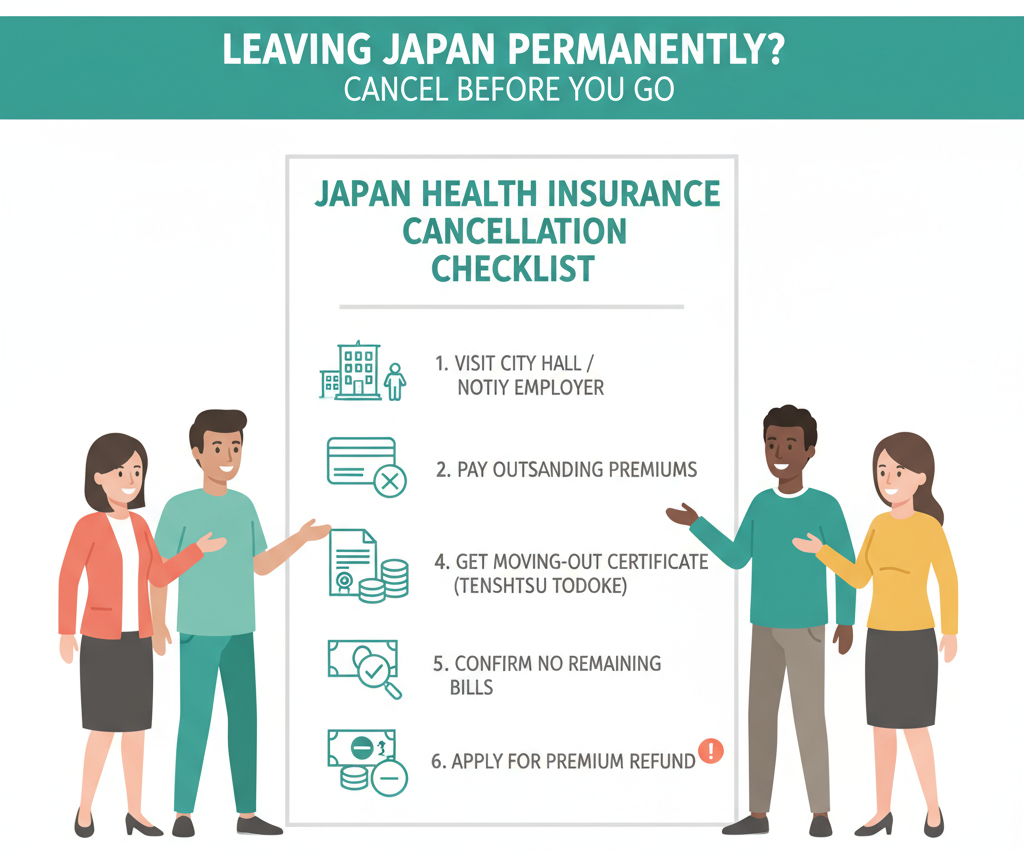 离开日本前取消健康保险的视觉清单
