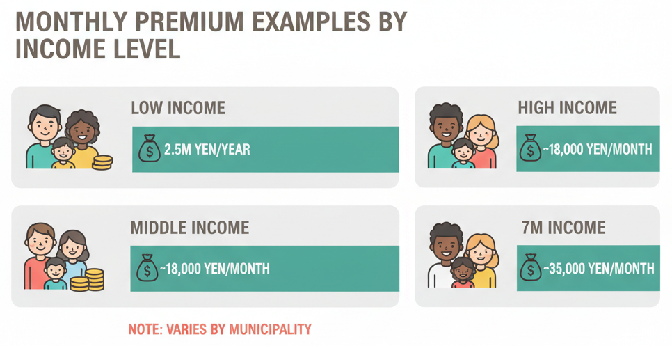 Bar chart showing approximate monthly premiums at different income levels