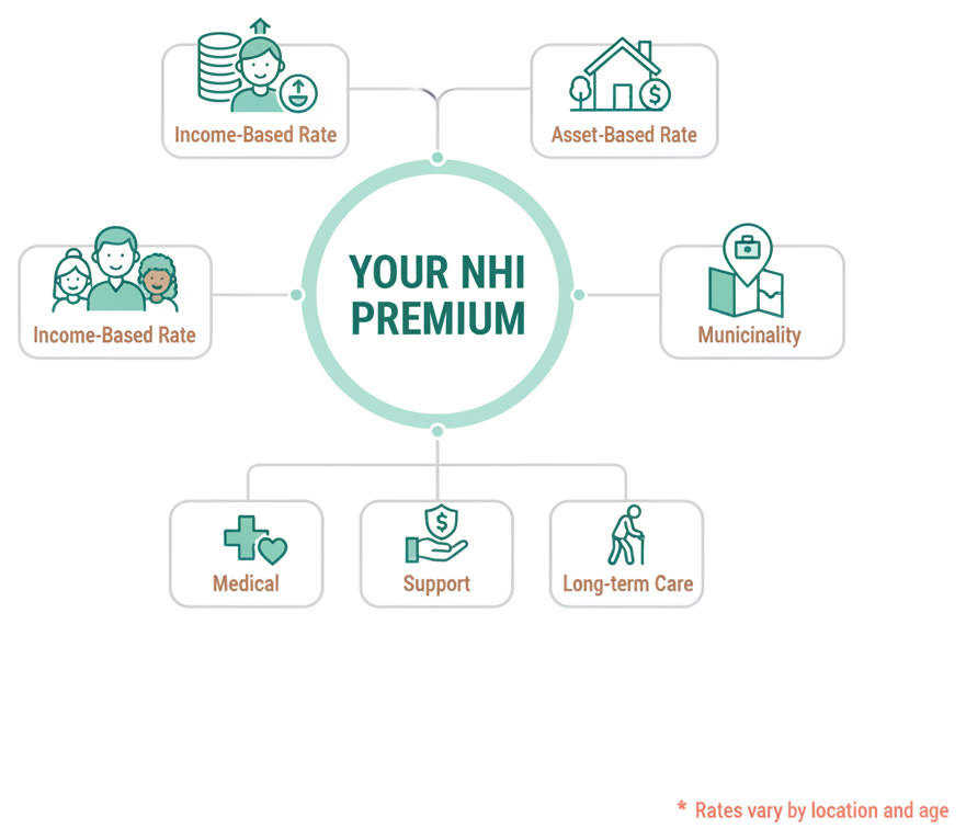Diagram showing the factors that determine NHI premium calculation