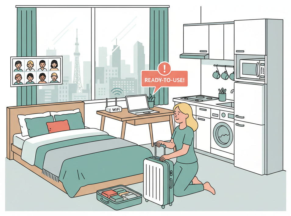 Foreign resident moving into a fully furnished apartment in Tokyo