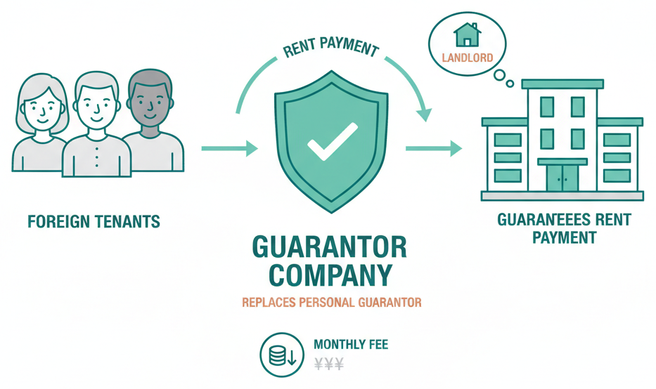Illustration showing how guarantor companies bridge foreign tenants and landlords