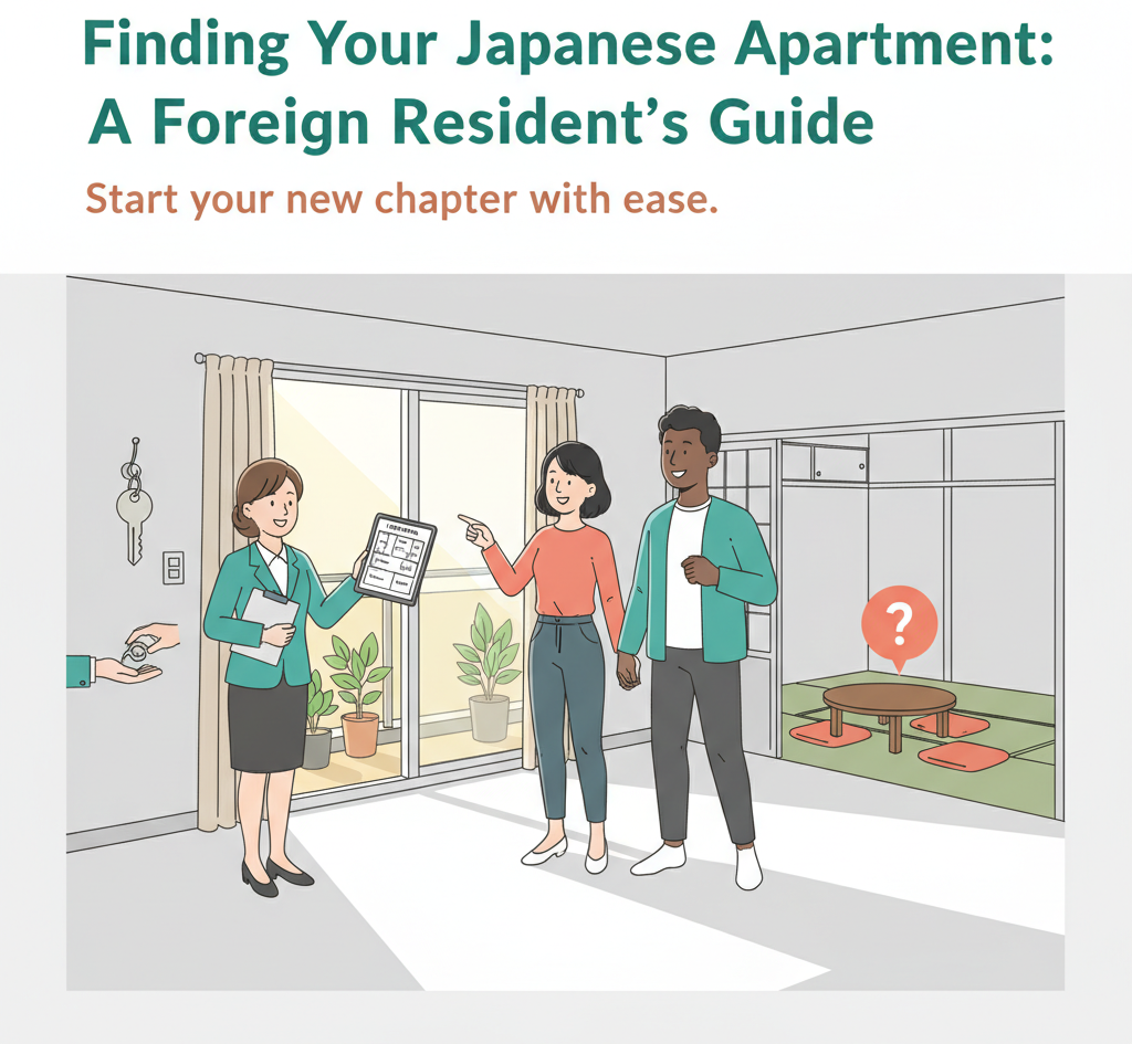 Foreign couple viewing a Japanese apartment with a real estate agent