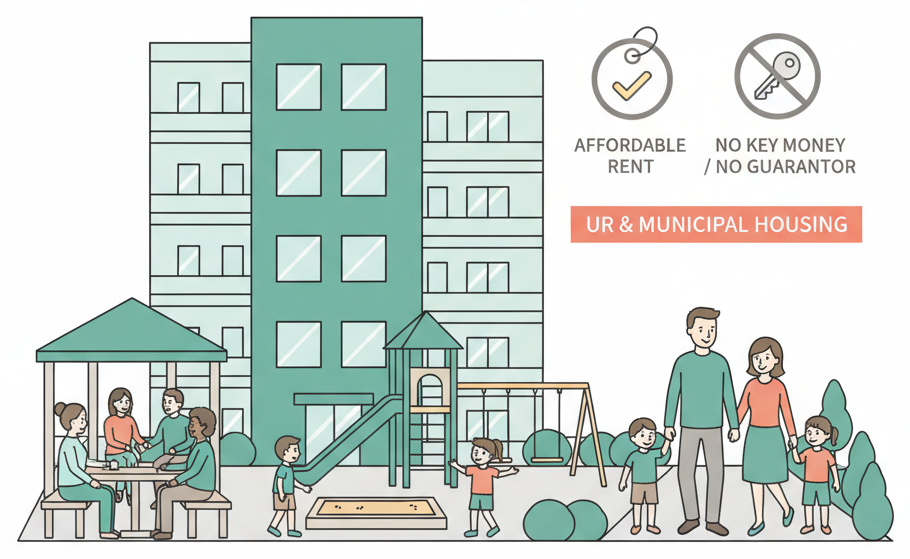 Public housing complex with diverse community of foreign residents and families