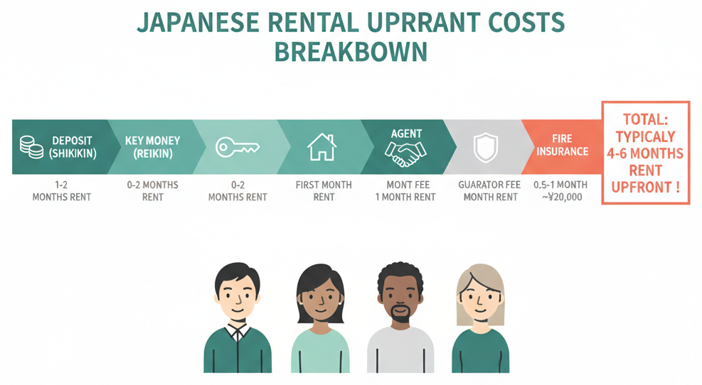 Infographic breaking down typical upfront costs when renting in Japan
