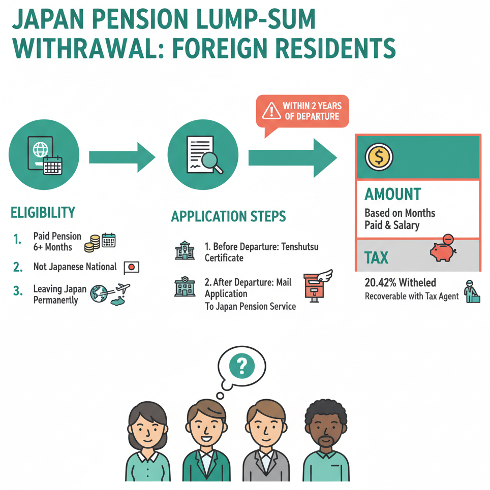 Infographic explaining pension lump-sum withdrawal eligibility and process
