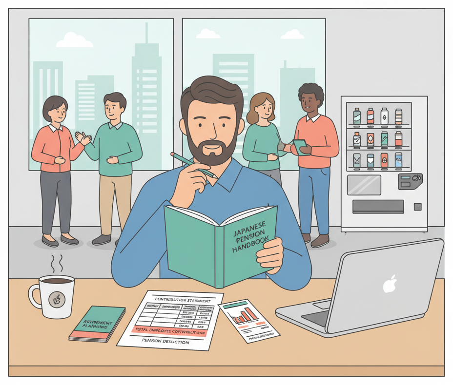 外籍员工在办公室审核养老金文件和缴费明细