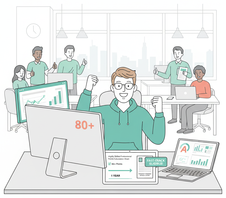 Highly skilled professional celebrating reaching the points threshold for fast-track PR