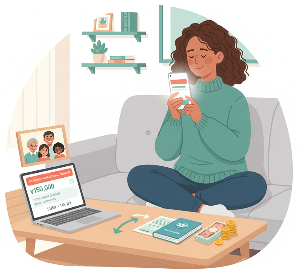 Penduduk asing menerima pemberitahuan transfer uang internasional di aplikasi perbankannya