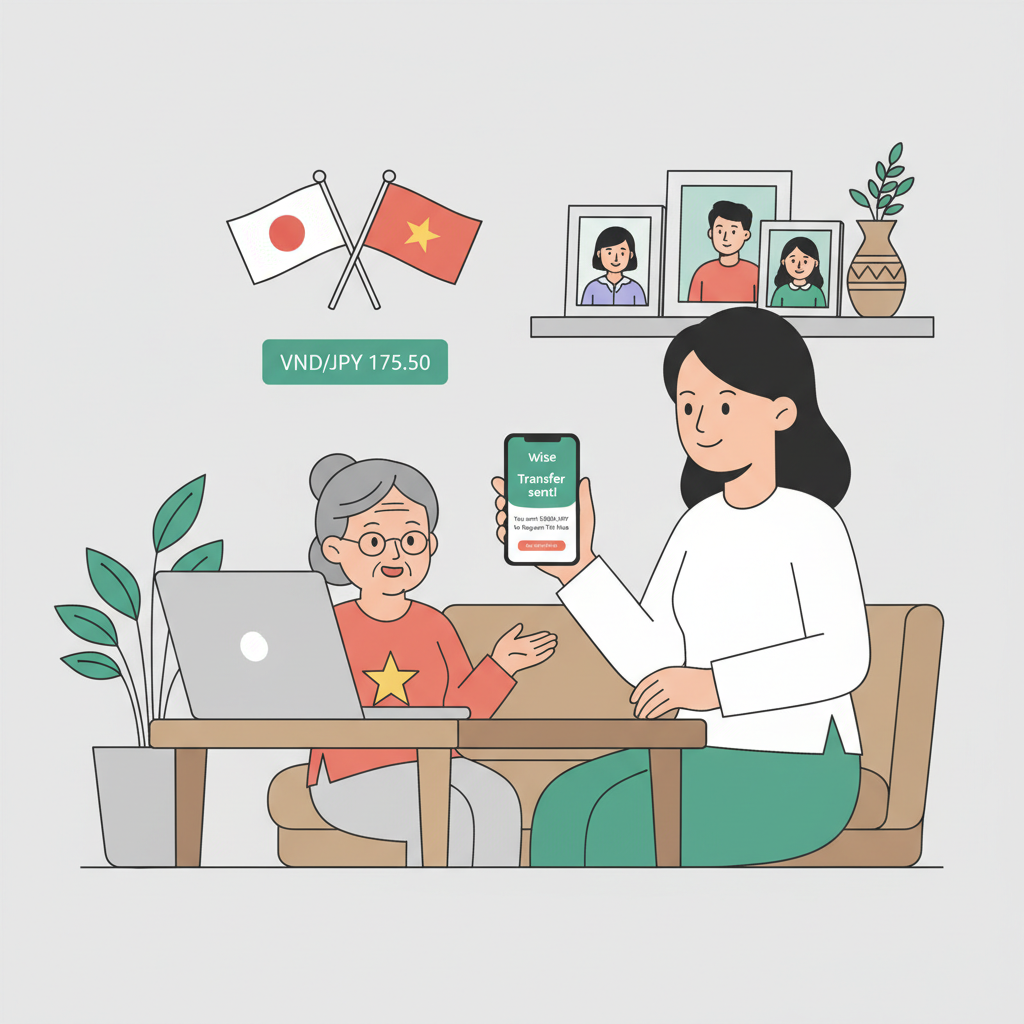 Vietnamese resident in Japan sending money home while video calling family