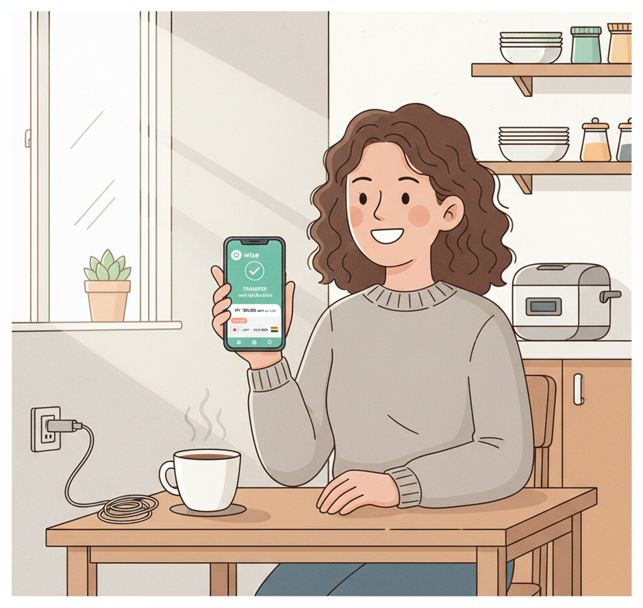 Warga asing menggunakan aplikasi Wise di smartphone untuk mengirim uang ke rumah dari Jepang