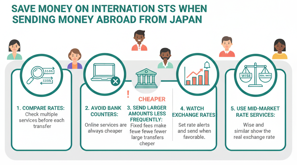 Infographic with five tips for getting the best rates on international transfers