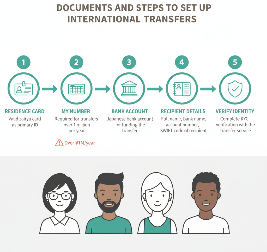 Flowchart showing documents needed to set up international money transfers