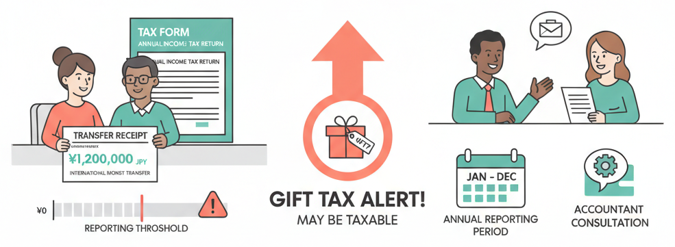Illustration showing tax reporting obligations related to international money transfers