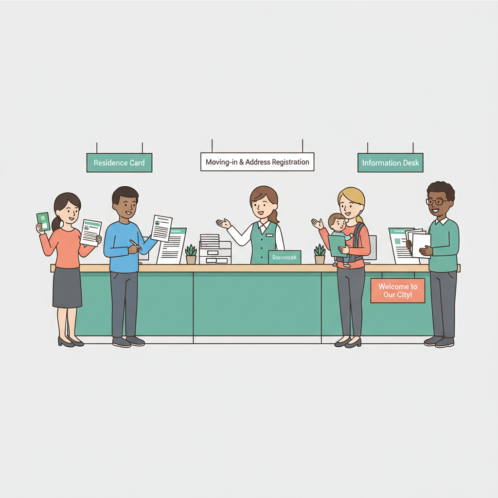 Foreign residents submitting moving-in notification at a Japanese city hall