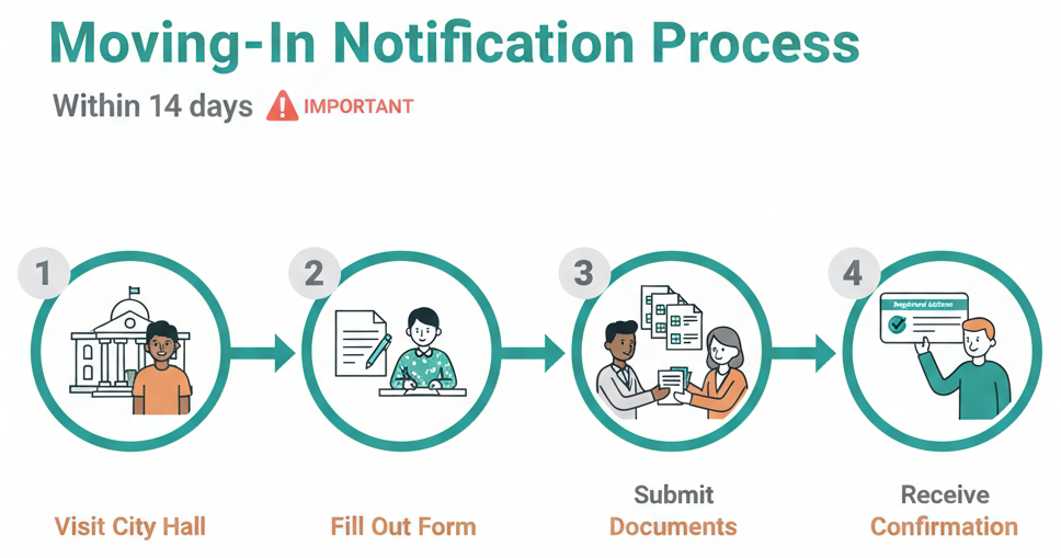 Step-by-step flowchart of the moving-in notification process