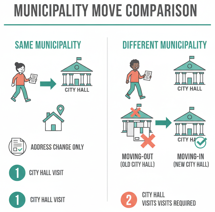 Comparison of moving within vs between municipalities