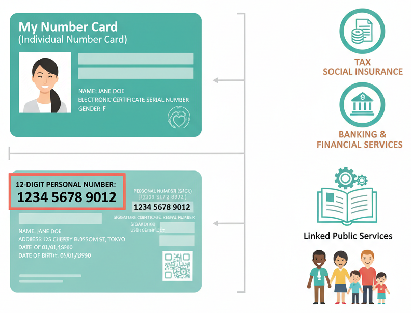 Illustration of My Number card and its uses