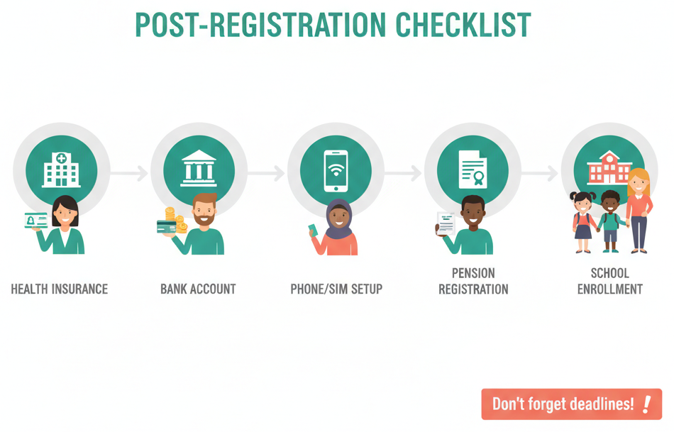 Checklist of next steps after completing resident registration