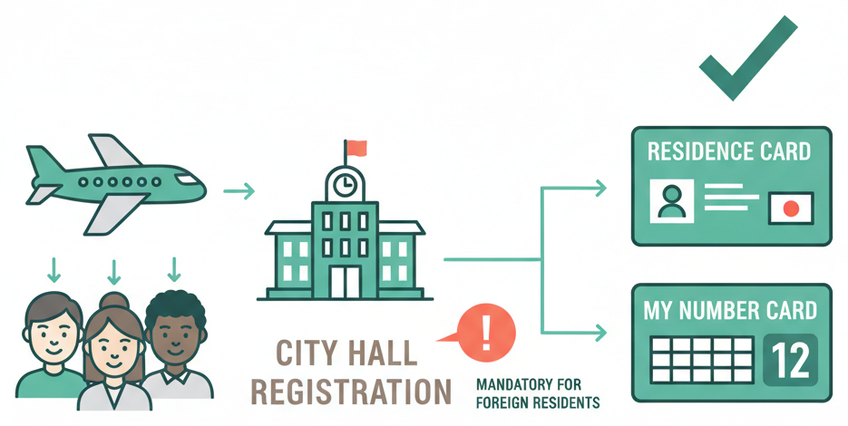 Diagram showing the resident registration process in Japan