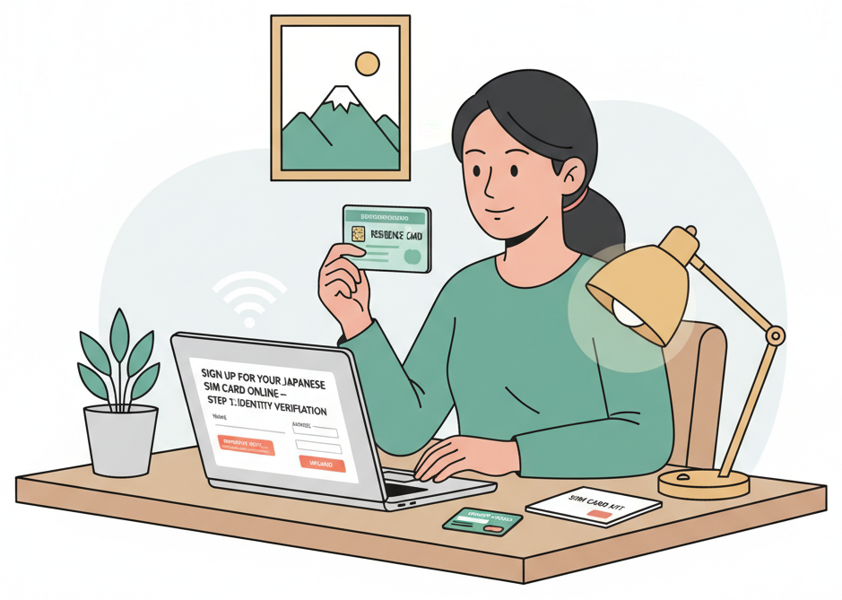 Foreign resident signing up for a SIM card online from home in Japan
