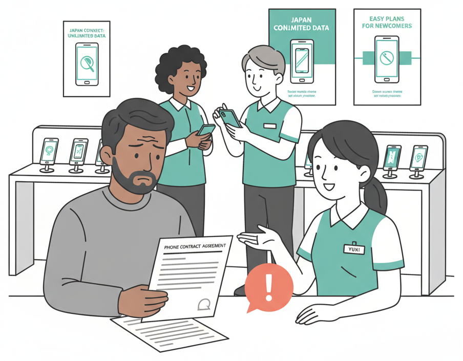 外国居民在日本移动运营商商店审查手机合同