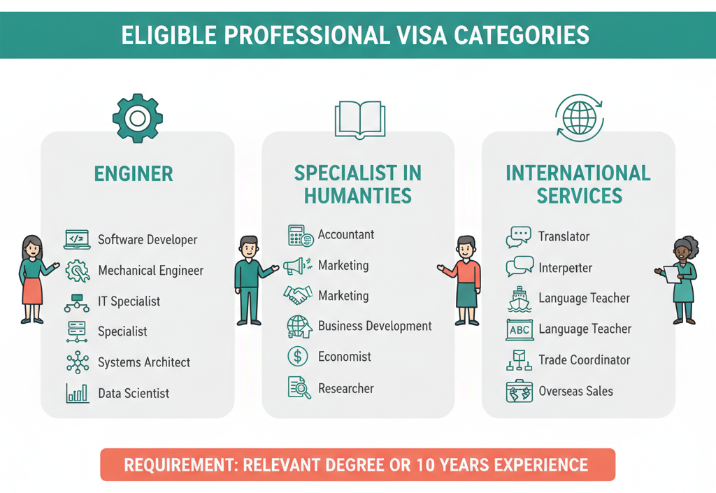 Infographic of eligible job categories for the Engineer/Specialist visa