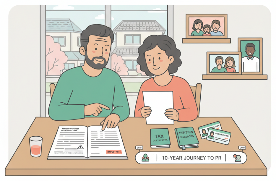 Foreign couple preparing their permanent residence application at home