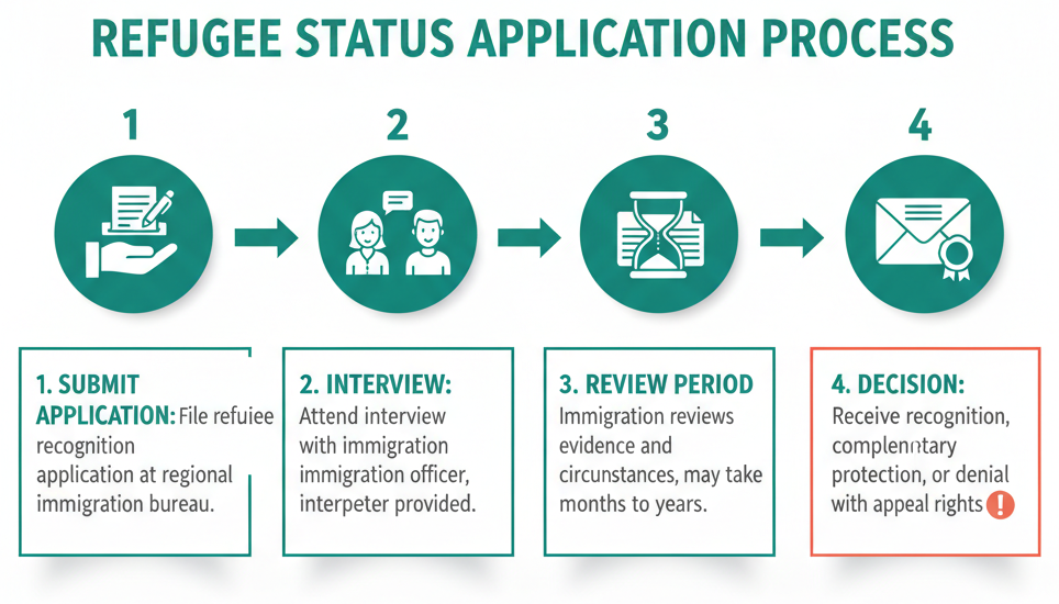 Flowchart of the refugee status application process in Japan