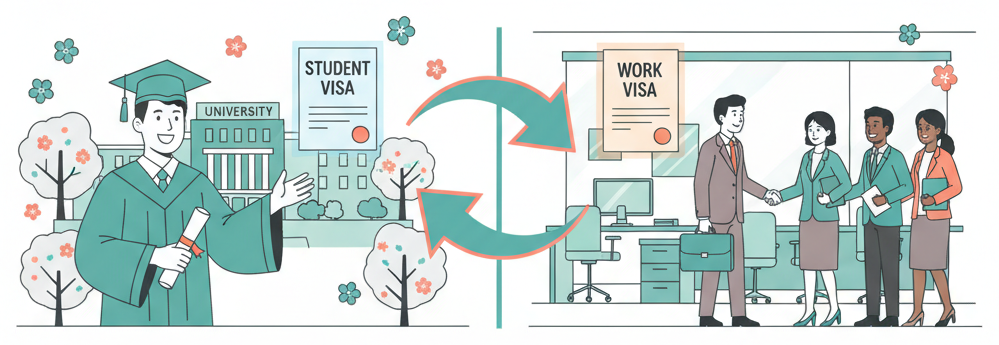 Illustration of transitioning from student visa to work visa status