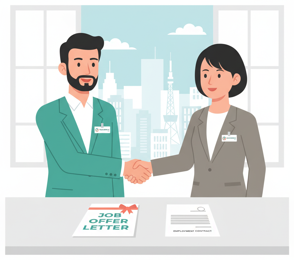 Foreign professional receiving job offer for work visa application in Japan