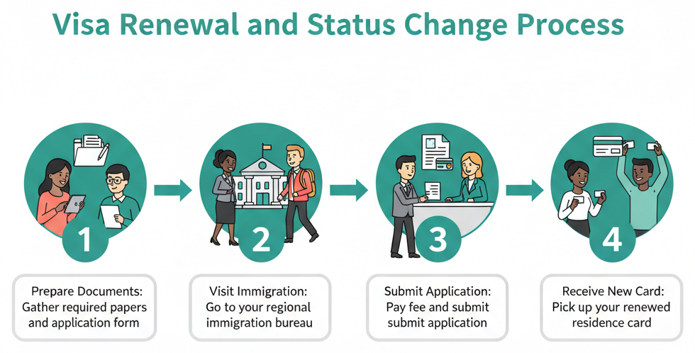 Flowchart of the visa renewal and status change process