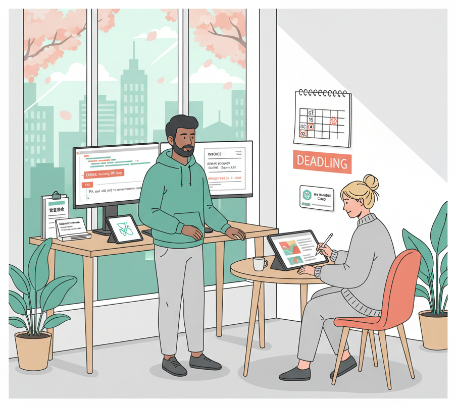 外国自由职业者在现代家庭办公室环境中独立工作