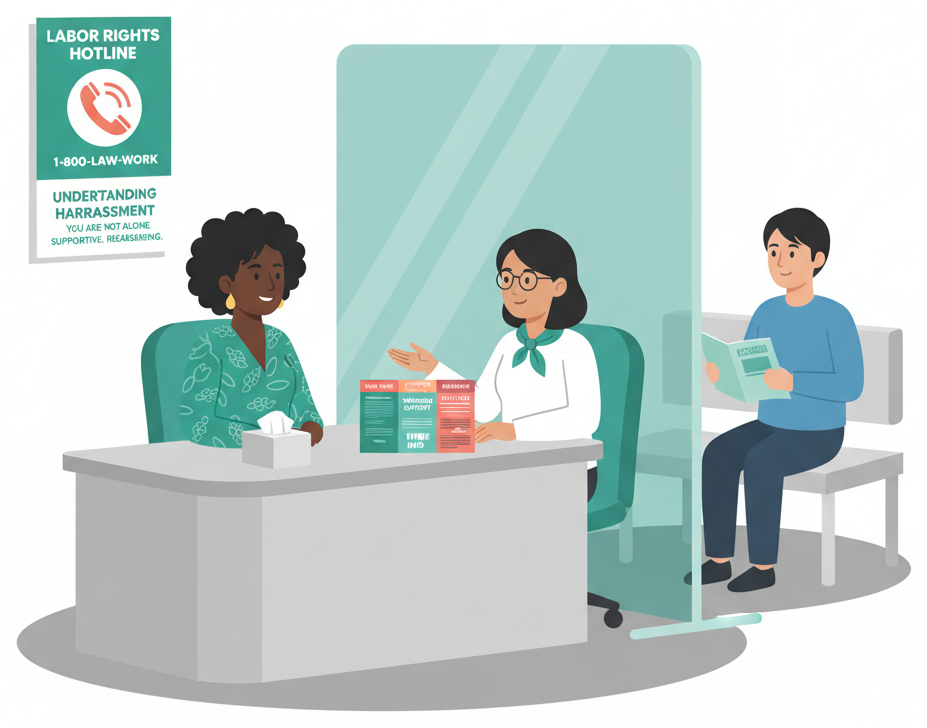 外国工人在咨询中心接受有关职场骚扰的支持咨询