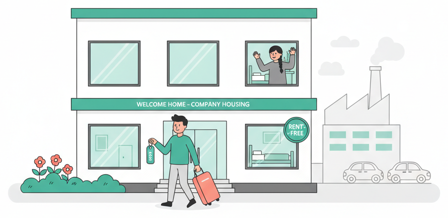 Foreign worker arriving at company-provided housing near their workplace in Japan